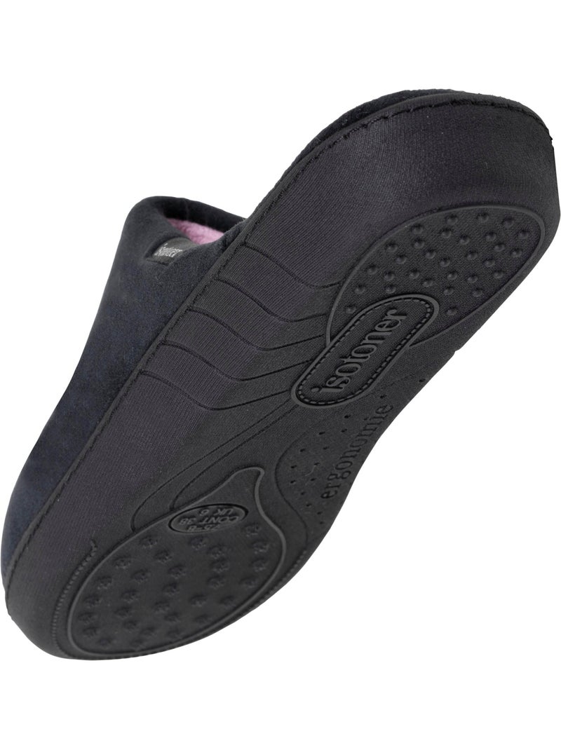Chaussons mules microvelours semelle ergonomique, mousse femme Isotoner Noir - Kiabi