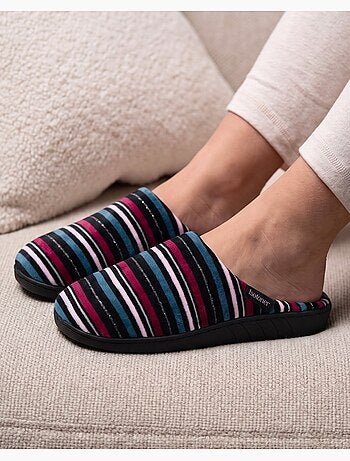 Chaussons mules microvelours semelle ergonomique, mousse femme isotoner