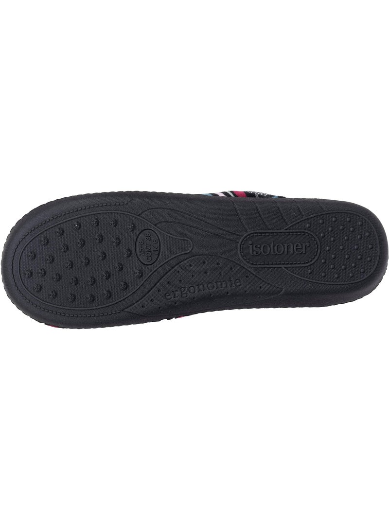 Chaussons mules microvelours semelle ergonomique, mousse femme Isotoner Noir Rose foncé Gris - Kiabi