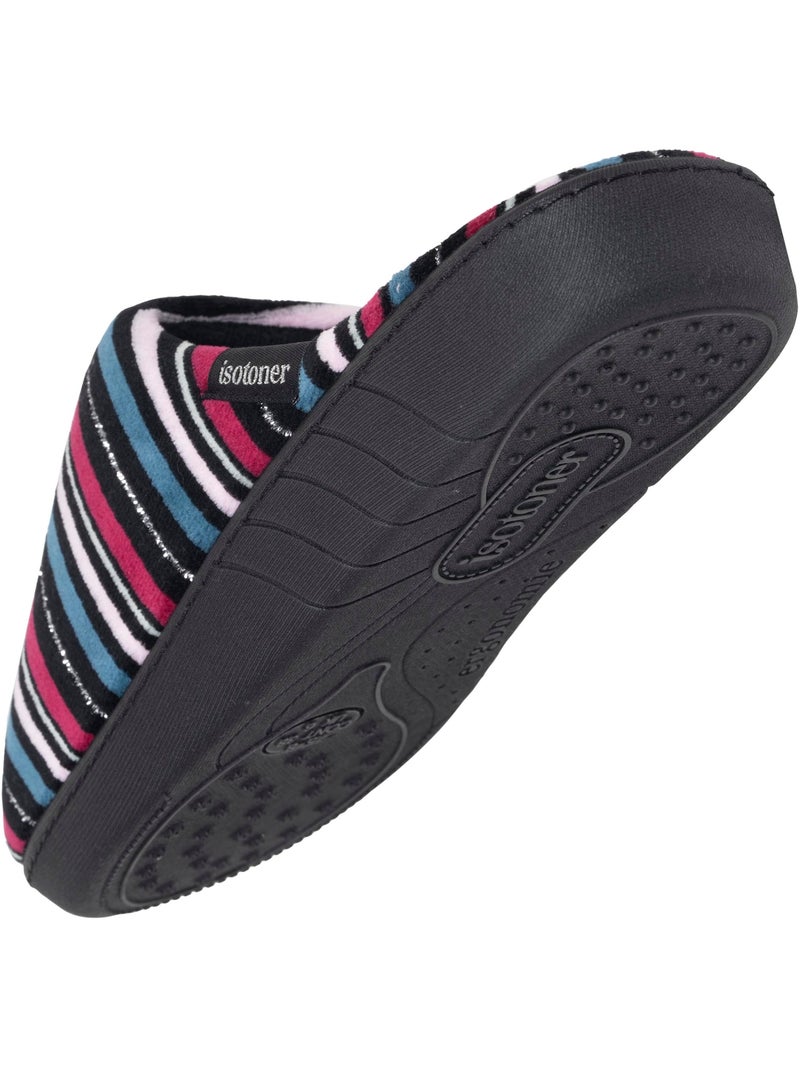 Chaussons mules microvelours semelle ergonomique, mousse femme Isotoner Noir Rose foncé Gris - Kiabi