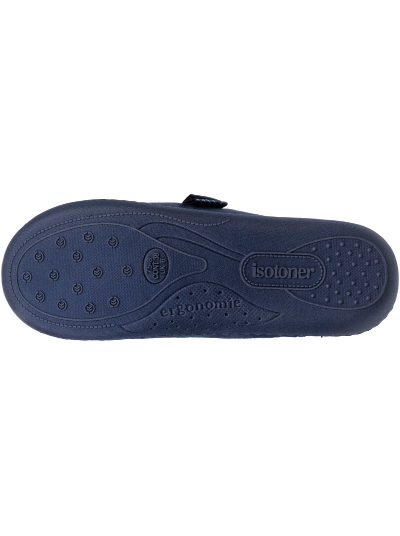 Chaussons mules microvelours semelle ergonomique soutien femme Isotoner Bleu marine - Kiabi