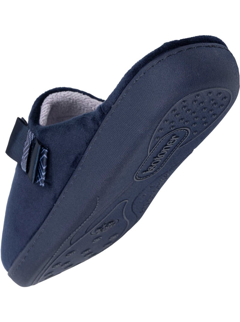 Chaussons mules microvelours semelle ergonomique soutien femme Isotoner Bleu marine - Kiabi