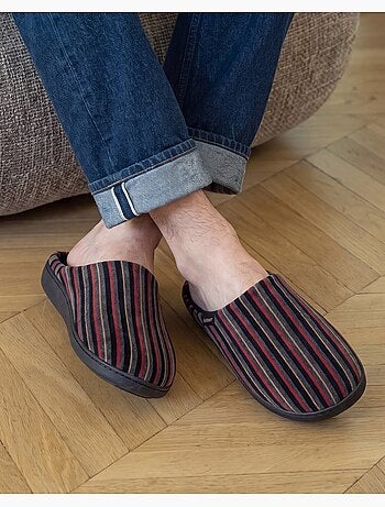 Chaussons mules microvelours ultra doux, semelle homme