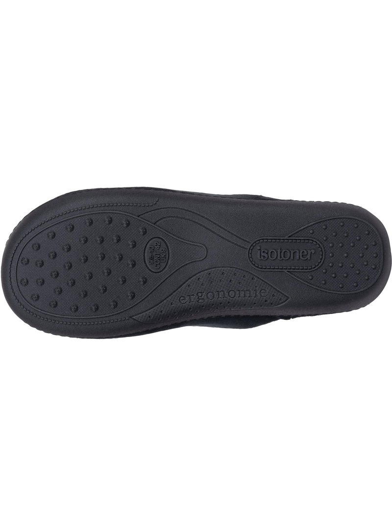 Chaussons mules microvelours ultra doux, semelle homme isotoner Noir - Kiabi