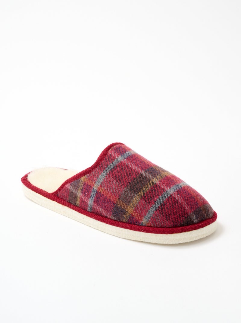 Chaussons mules mixtes tissu écossais Rouge - Kiabi