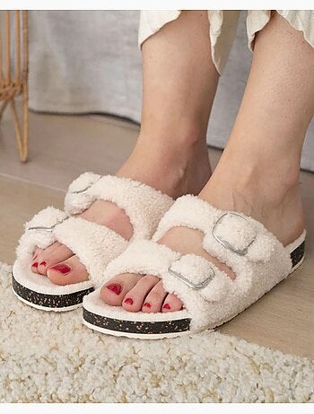 Chaussons mules ouvertes amorti talon, confort à la marche femme isotoner