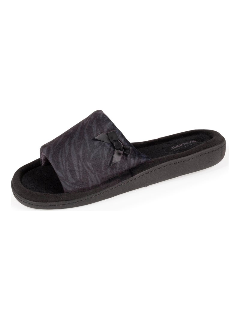 Chaussons Mules ouvertes en microvelours Blanc Noir Gris - Kiabi