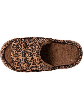 Chaussons mules ouvertes velours et maille métalisée semelle femme Isotoner