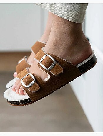 Chaussons mules ouvertes ultra confortables, en cuir femme