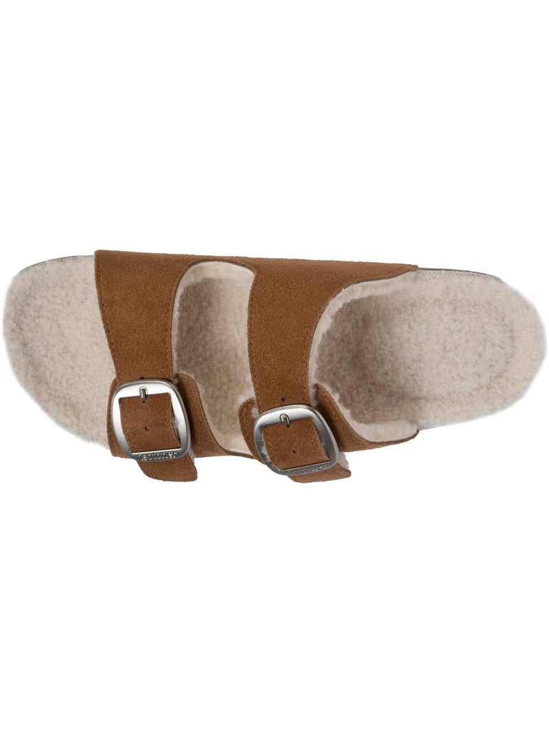 Chaussons mules ouvertes ultra confortables, en cuir femme Camel - Kiabi