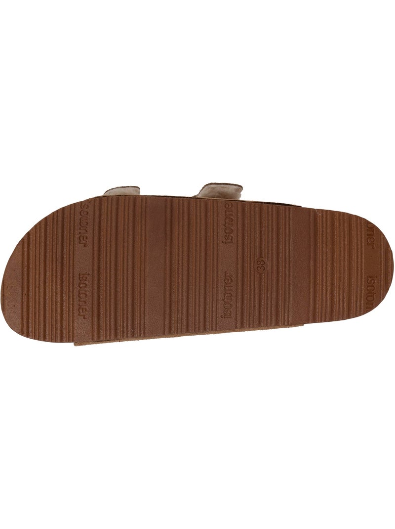 Chaussons mules ouvertes ultra confortables, en cuir femme Camel - Kiabi