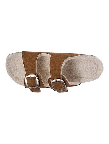 Chaussons mules ouvertes ultra confortables, en cuir femme Isotoner