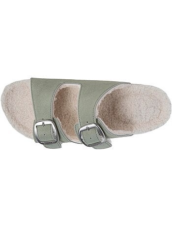 Chaussons mules ouvertes ultra confortables, en cuir femme isotoner