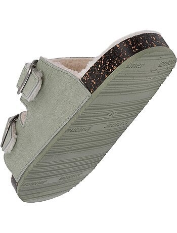 Chaussons mules ouvertes ultra confortables, en cuir femme isotoner
