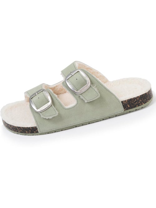 Chaussons mules ouvertes ultra confortables, en cuir femme isotoner - Kiabi