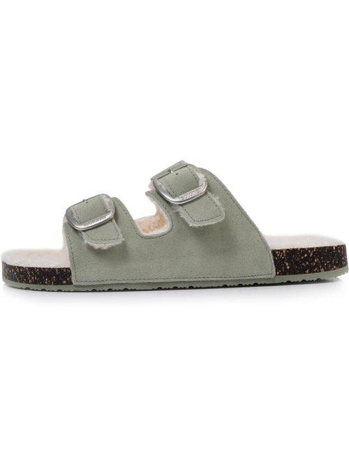 Chaussons mules ouvertes ultra confortables, en cuir femme isotoner - Kiabi