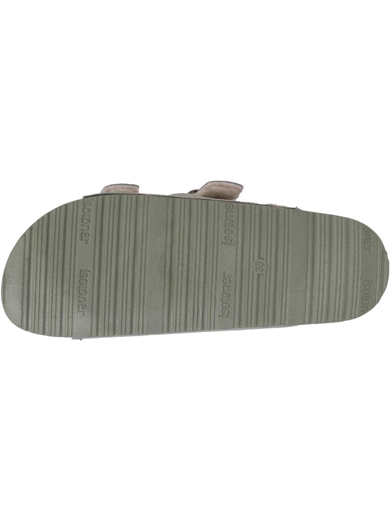 Chaussons mules ouvertes ultra confortables, en cuir femme isotoner Vert d'eau - Kiabi