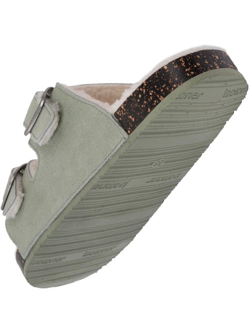 Chaussons mules ouvertes ultra confortables, en cuir femme isotoner - Kiabi