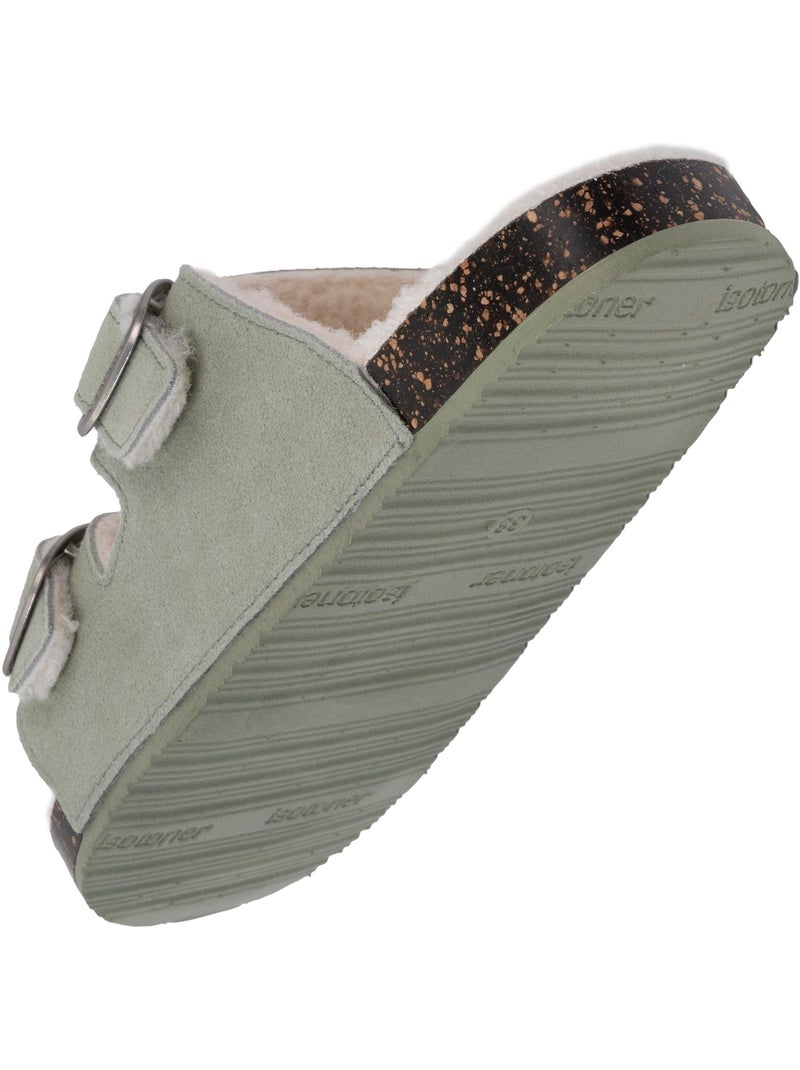Chaussons mules ouvertes ultra confortables, en cuir femme isotoner Vert d'eau - Kiabi