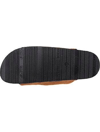 Chaussons mules ouvertes ultra-confortables patch Talon, en cuir femme Isotoner