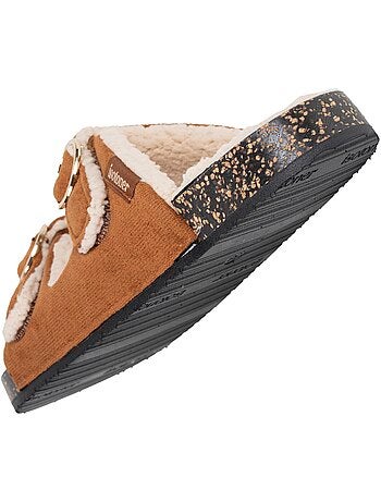Chaussons mules ouvertes ultra-confortables patch Talon, en cuir femme Isotoner