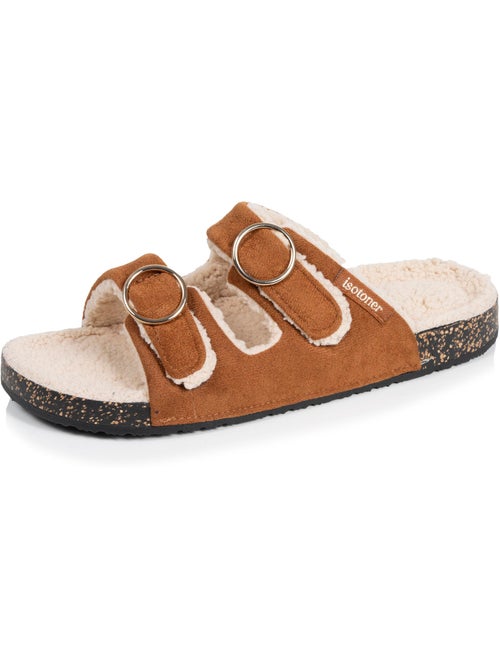 Chaussons mules ouvertes ultra-confortables patch Talon, en cuir femme Isotoner - Kiabi