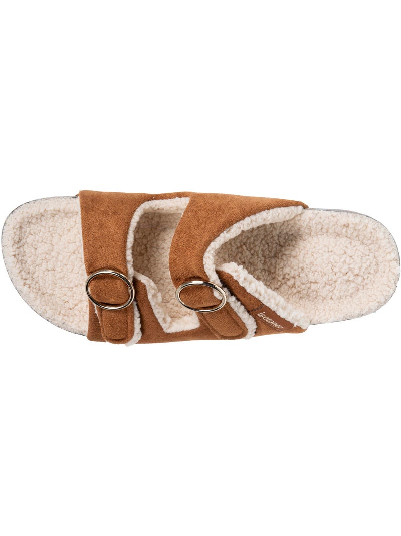 Chaussons mules ouvertes ultra-confortables patch Talon, en cuir femme Isotoner Camel - Kiabi