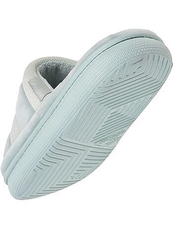 Chaussons mules ouvertes velours et maille métalisée semelle femme Isotoner