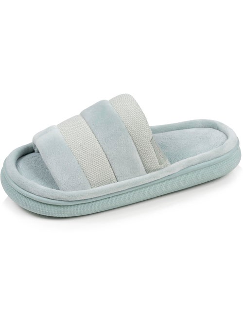 Chaussons mules ouvertes velours et maille métalisée semelle femme Isotoner - Kiabi