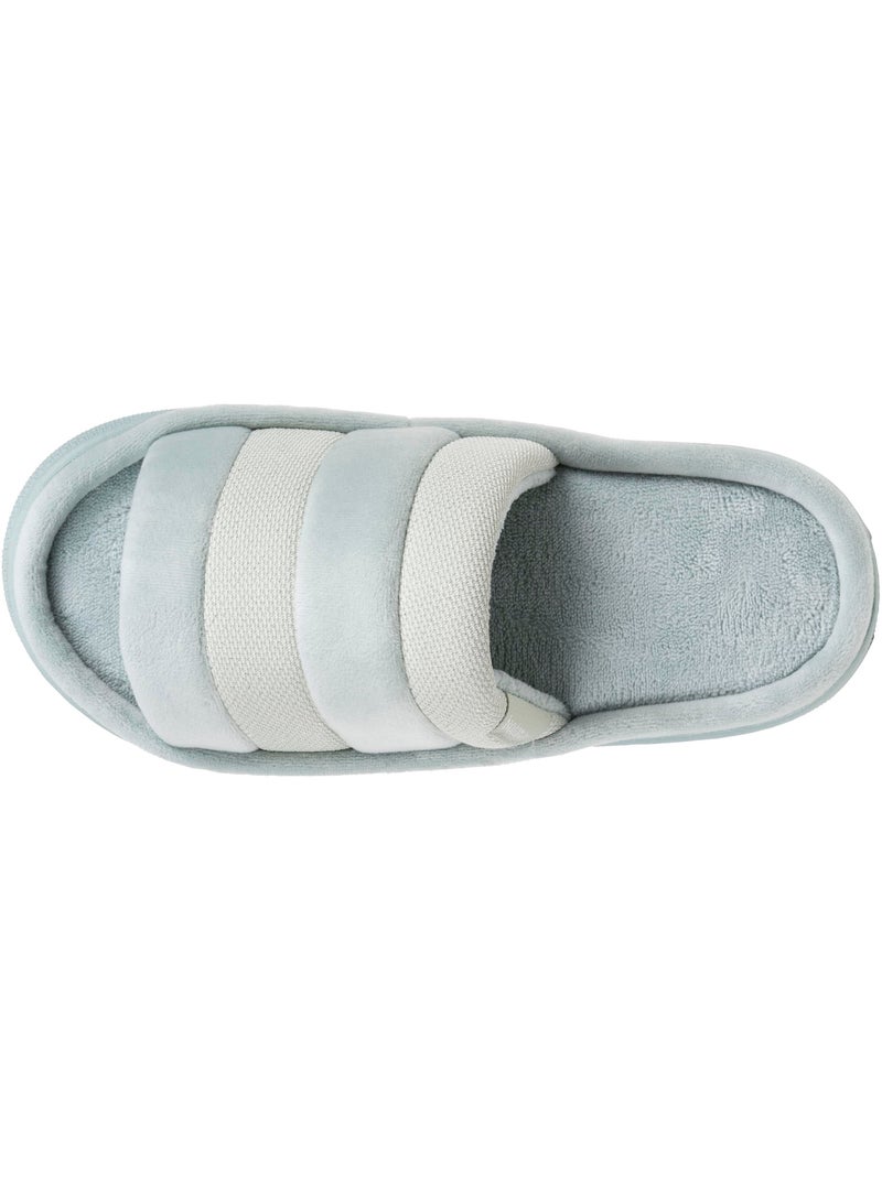 Chaussons mules ouvertes velours et maille métalisée semelle femme Isotoner Vert clair - Kiabi