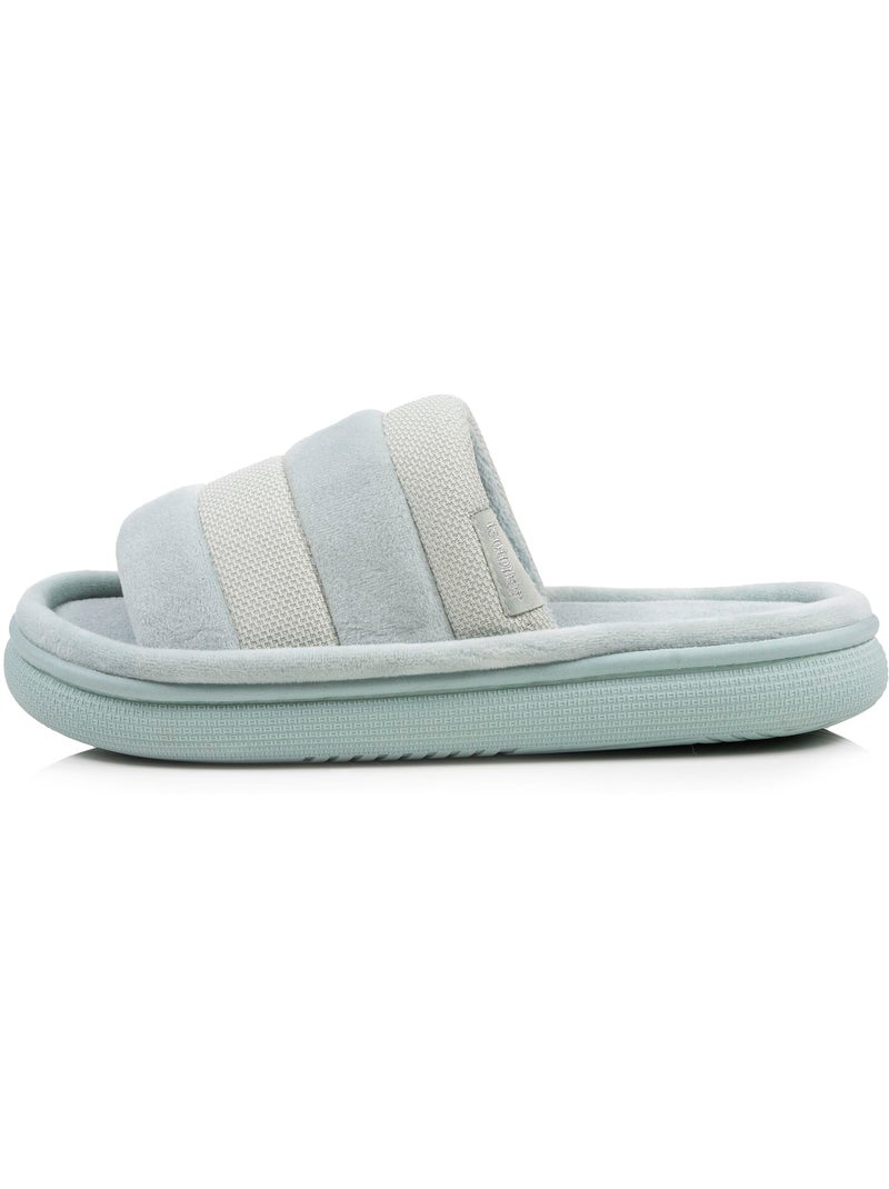 Chaussons mules ouvertes velours et maille métalisée semelle femme Isotoner Vert clair - Kiabi