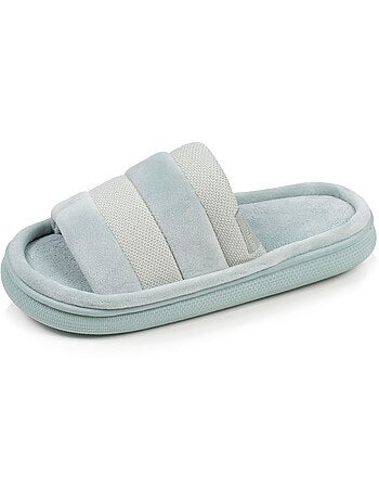 Chaussons mules ouvertes velours et maille métalisée semelle femme