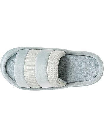 Chaussons mules ouvertes velours et maille métalisée semelle femme