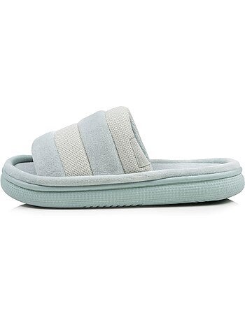 Chaussons mules ouvertes velours et maille métalisée semelle femme