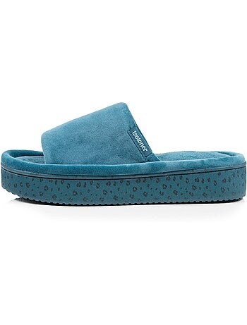 Chaussons mules ouvertes velours, plateforme 3,5 cm femme