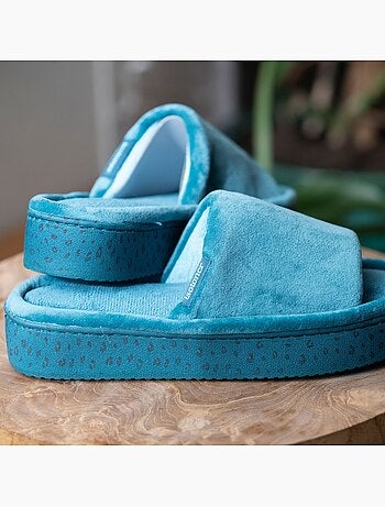 Chaussons mules ouvertes velours, plateforme 3,5 cm femme Isotoner