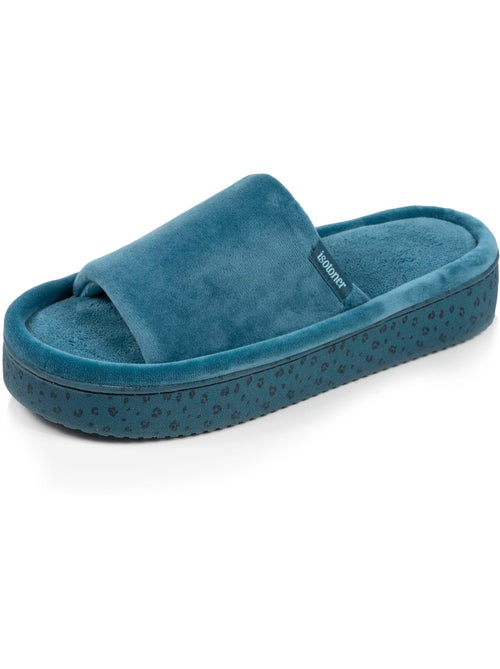 Chaussons mules ouvertes velours, plateforme 3,5 cm femme Isotoner - Kiabi