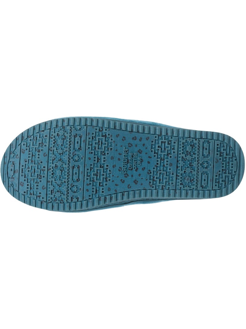 Chaussons mules ouvertes velours, plateforme 3,5 cm femme Isotoner Bleu canard - Kiabi