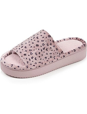 Chaussons mules ouvertes velours, plateforme 3,5 cm femme Isotoner