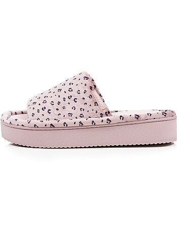 Chaussons mules ouvertes velours, plateforme 3,5 cm femme Isotoner