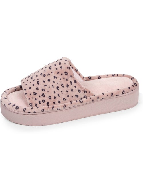 Chaussons mules ouvertes velours, plateforme 3,5 cm femme Isotoner - Kiabi