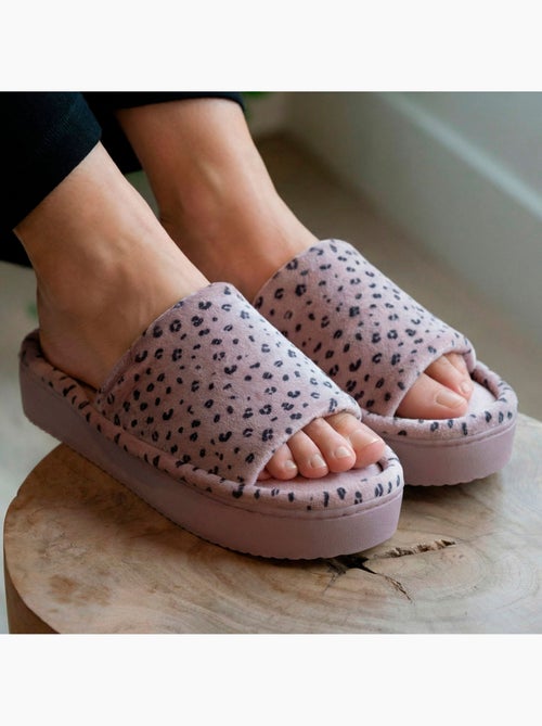 Chaussons mules ouvertes velours, plateforme 3,5 cm femme Isotoner - Kiabi