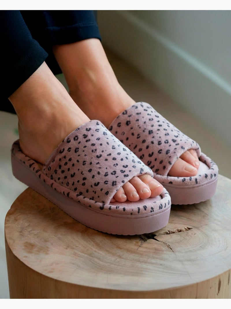 Chaussons mules ouvertes velours, plateforme 3,5 cm femme Isotoner Blush - Kiabi