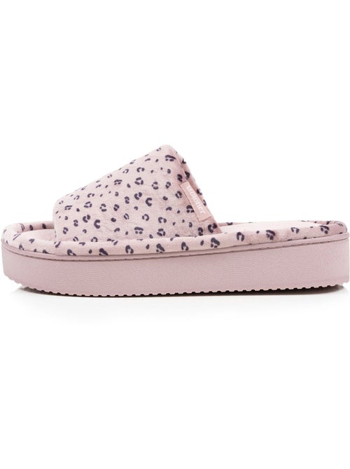 Chaussons mules ouvertes velours, plateforme 3,5 cm femme Isotoner - Kiabi