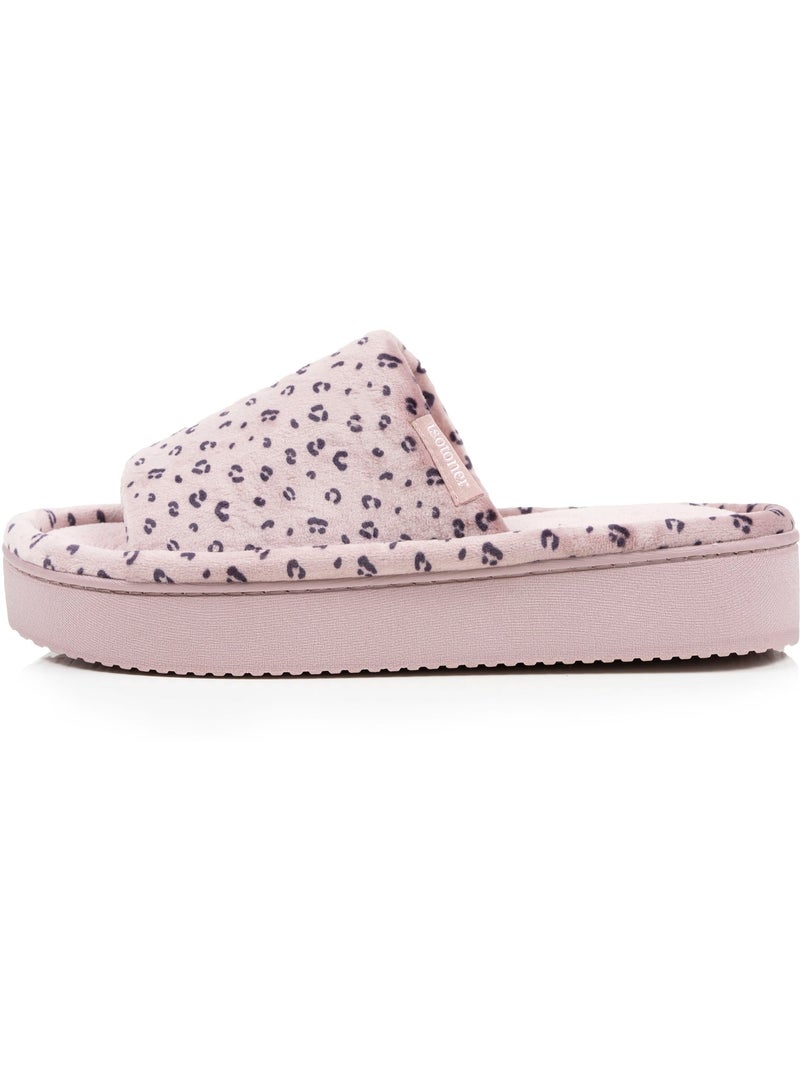 Chaussons mules ouvertes velours, plateforme 3,5 cm femme Isotoner Blush - Kiabi