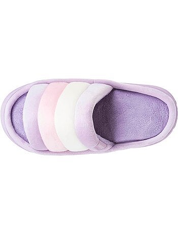 Chaussons mules ouvertes velours et maille métalisée semelle femme Isotoner