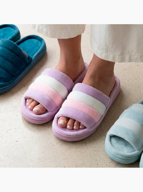 Chaussons mules ouvertes velours semelle bloup XTRA Confort femme Isotoner - Kiabi