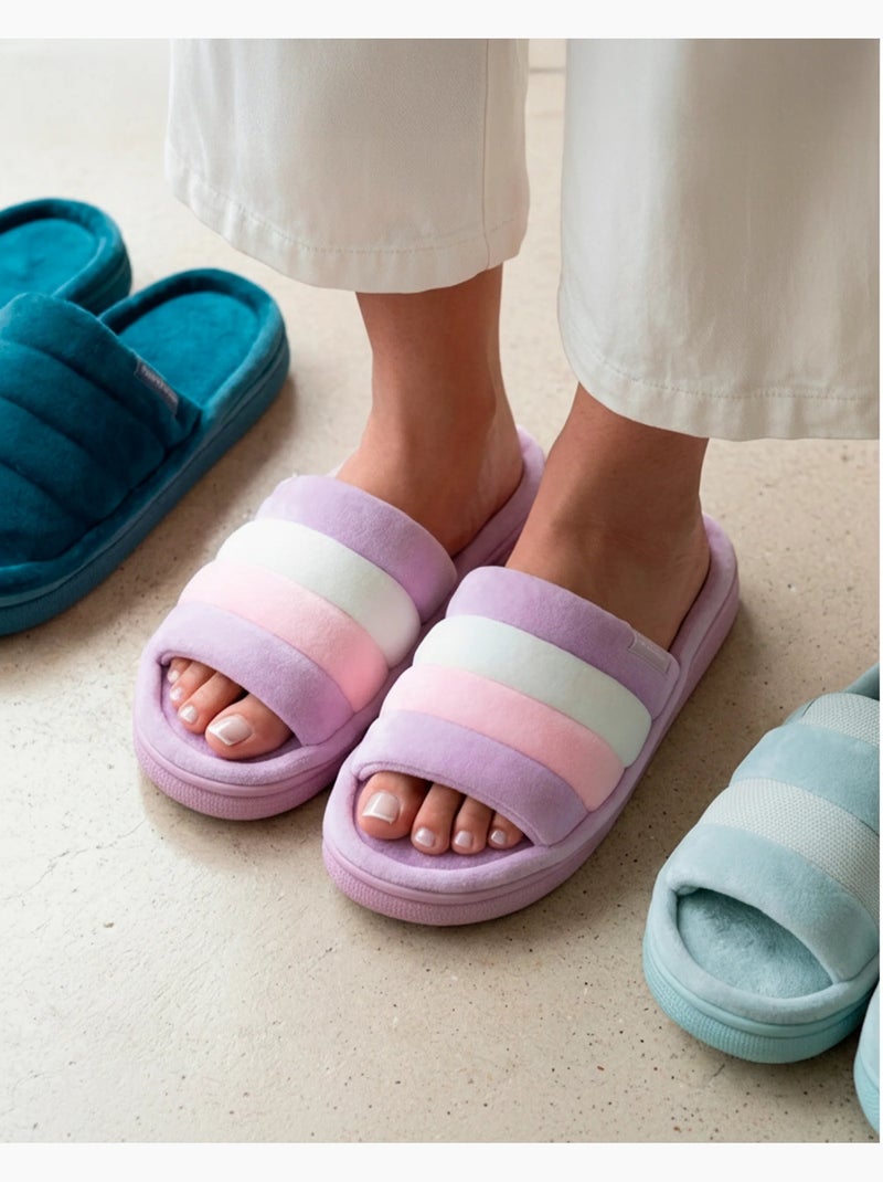 Chaussons mules ouvertes velours semelle bloup XTRA Confort femme Isotoner Multicolore - Kiabi