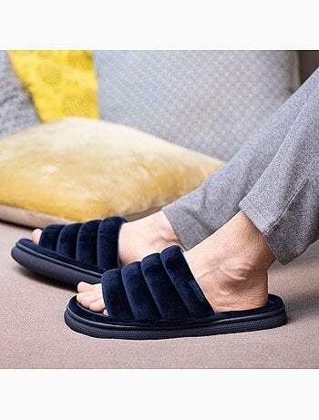 Chaussons mules ouvertes velours ultra doux, semelle bloup XTRA homme Isotoner