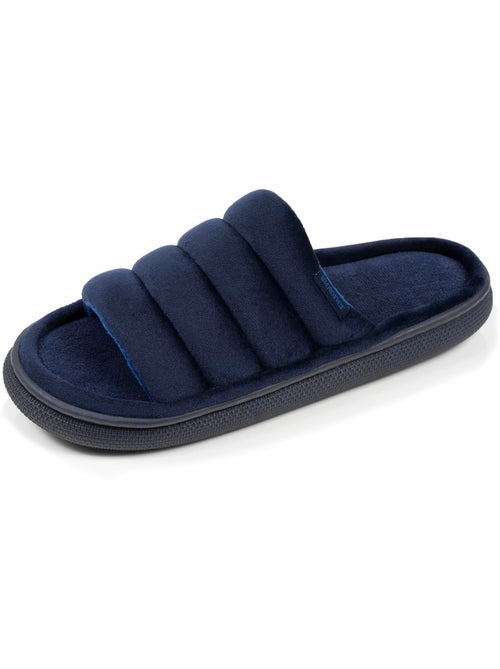 Chaussons mules ouvertes velours ultra doux, semelle bloup XTRA homme Isotoner - Kiabi
